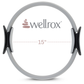 Gray Pilates ring with 'wellrox' branding and size indication