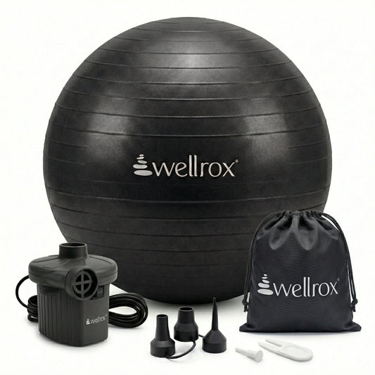 Wellrox Exercise Ball with Electric Pump 45-55cm Anti-Burst Yoga Ball for Pregnancy, Pilates, Fitness & Physical Therapy, Home Gym Balance Chair for Office Desk