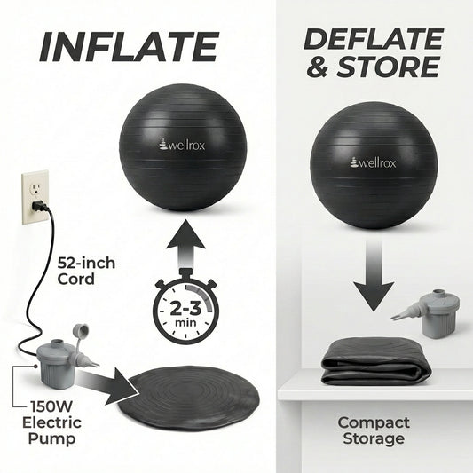 Wellrox Exercise Ball with Electric Pump 45-55cm Anti-Burst Yoga Ball for Pregnancy, Pilates, Fitness & Physical Therapy, Home Gym Balance Chair for Office Desk
