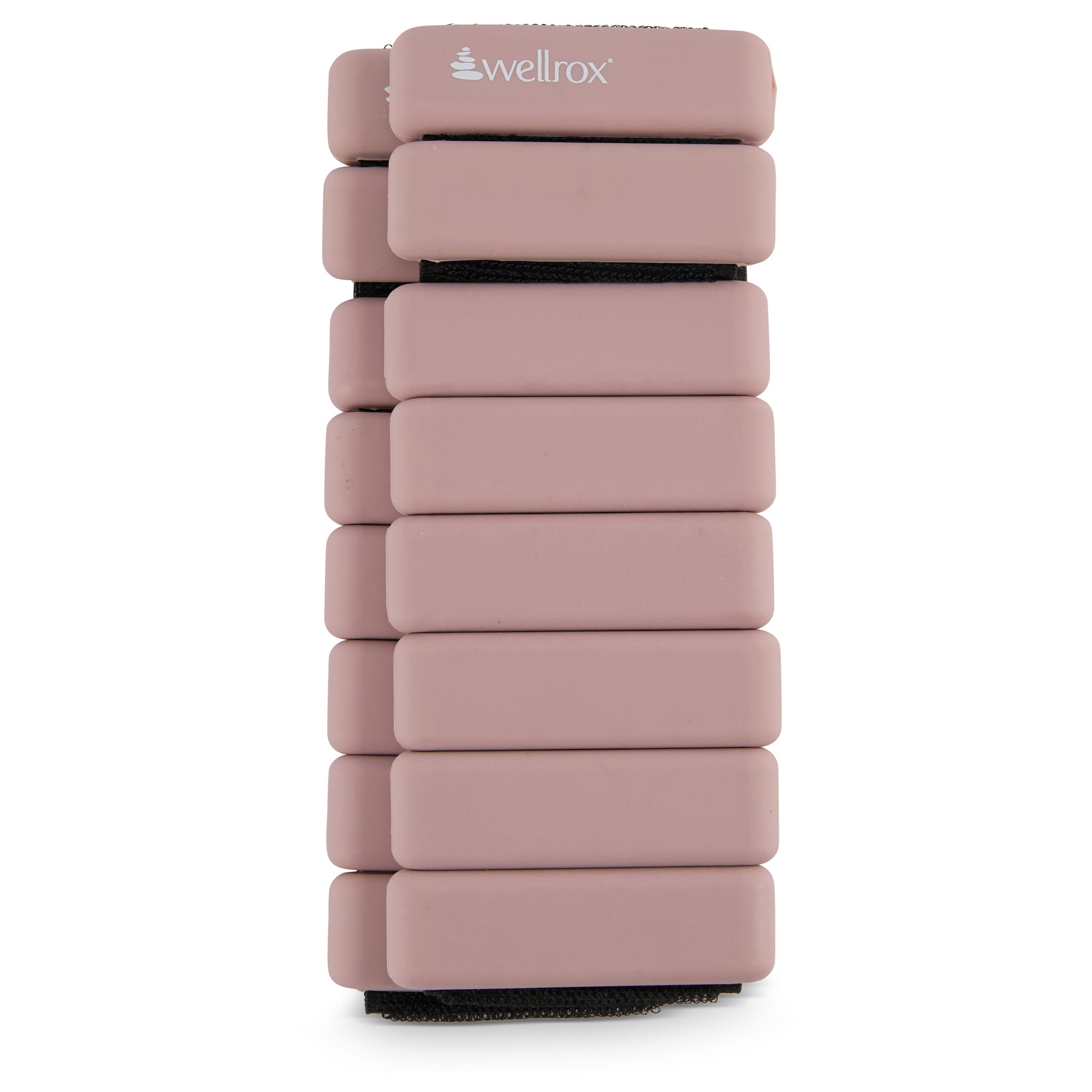 pair of chic rose weighted bangles for pilates, one unfastened