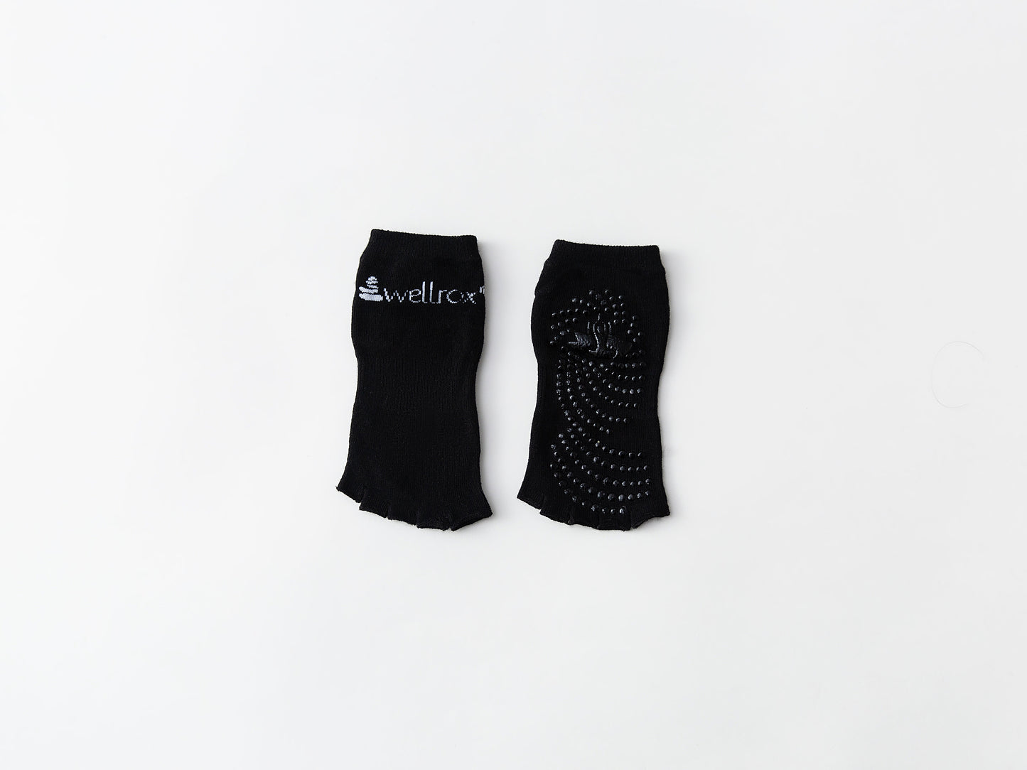 pair of black non-slip, toeless yoga socks
