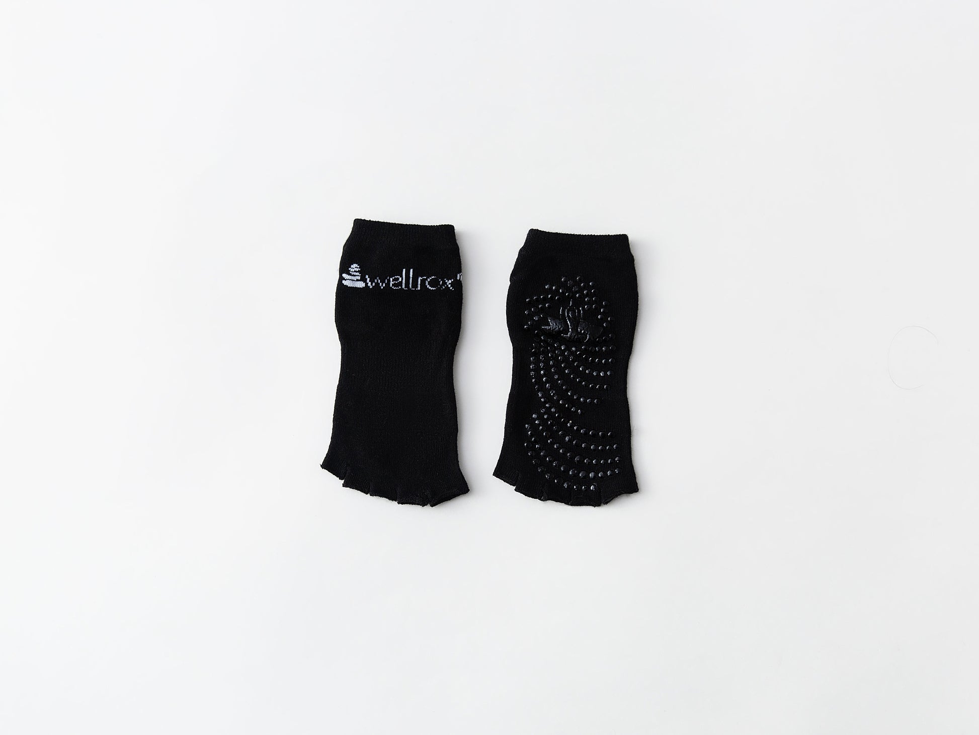 pair of black non-slip, toeless yoga socks